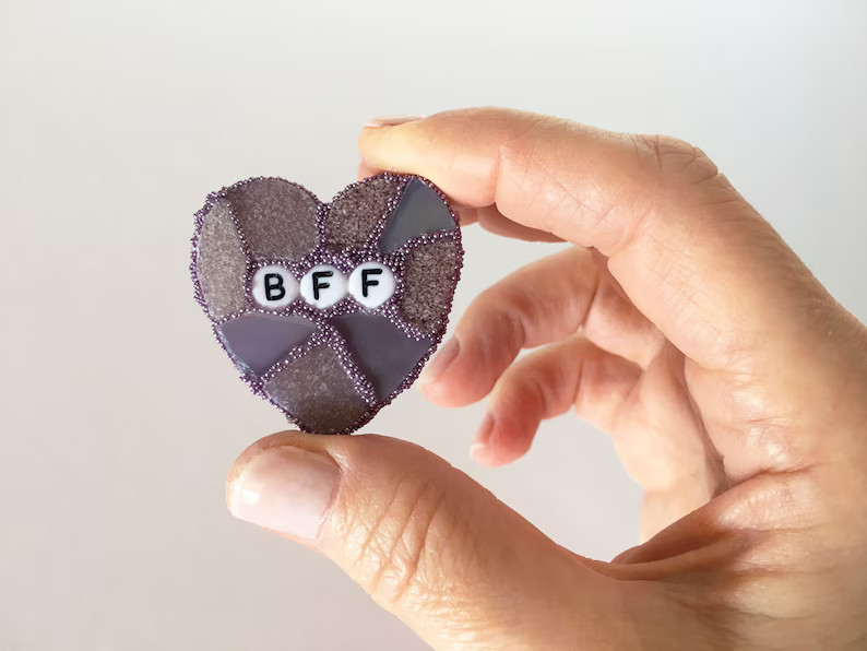 Small Purple Conversation Heart BFF Love Glass Tile Stained Valentines Day Galentines Mosaic Hear... | Etsy (US)