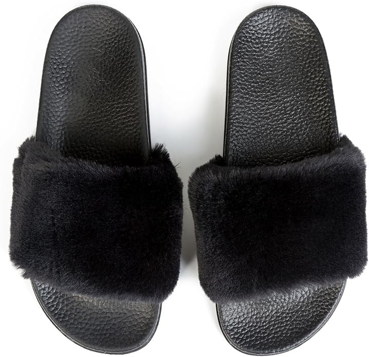 Spesoul Womens Furry Slippers Open Toe Indoor Outdoor House Casual Flat Slides Sandals | Amazon (US)