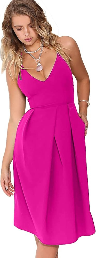 Women's Deep V Neck Adjustable Spaghetti Straps Summer Dress Sleeveless Sexy Backless Party Dress... | Amazon (US)