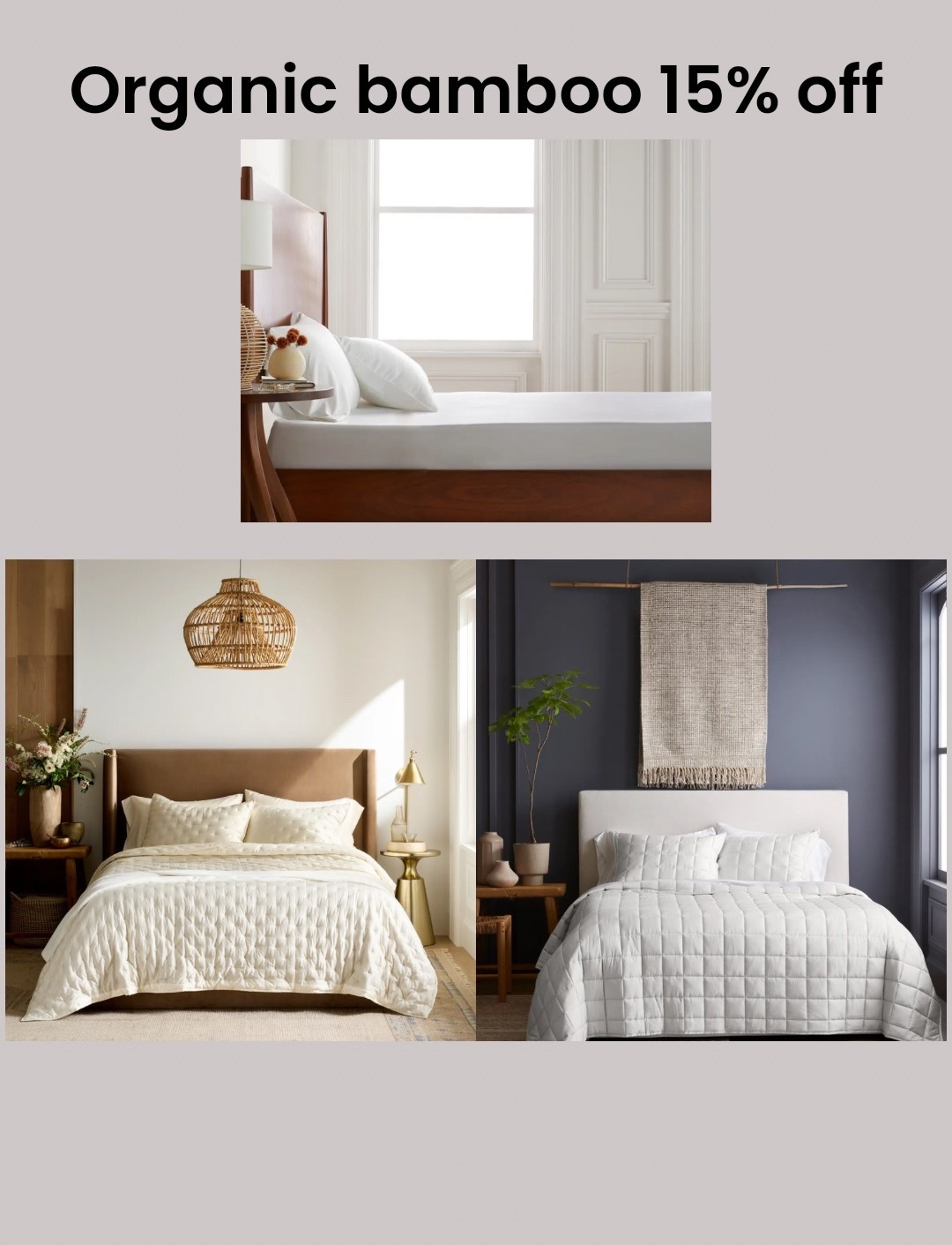 Today only my favorite organic bamboo sheets and quilts are 15% off!! Tons of color options 😍🚨