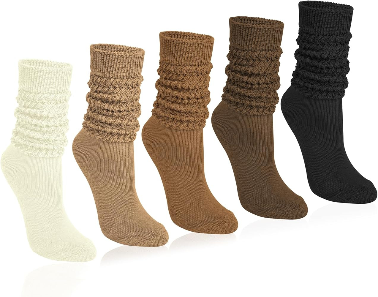 Justay 5 Pairs Slouchy Socks for Women - Knit Cotton Tube Cute Knee High Boot Long Scrunch Slouch... | Amazon (US)