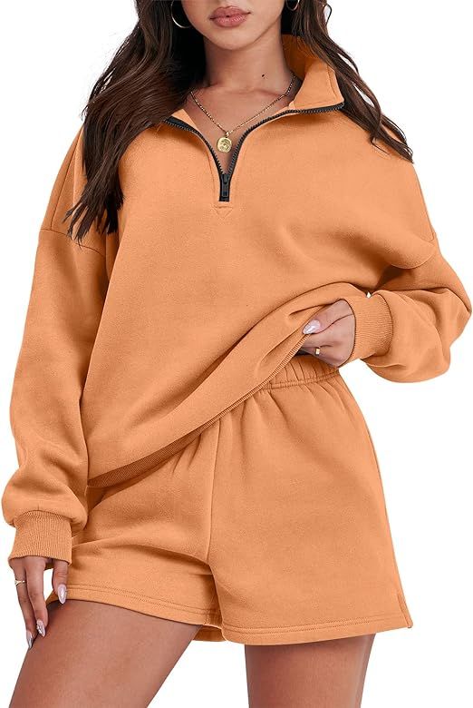 ANRABESS Women's Oversized 2 Piece Lounge Sets Fall Outfits 2023 Long Sleeve Cozy Casual Pajamas Sho | Amazon (US)