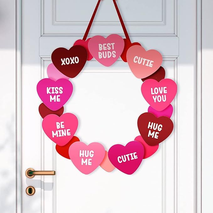 Blulu Valentine's Day Heart Wreaths for Front Door Valentine Welcome Sign Wooden valentines decor... | Amazon (US)