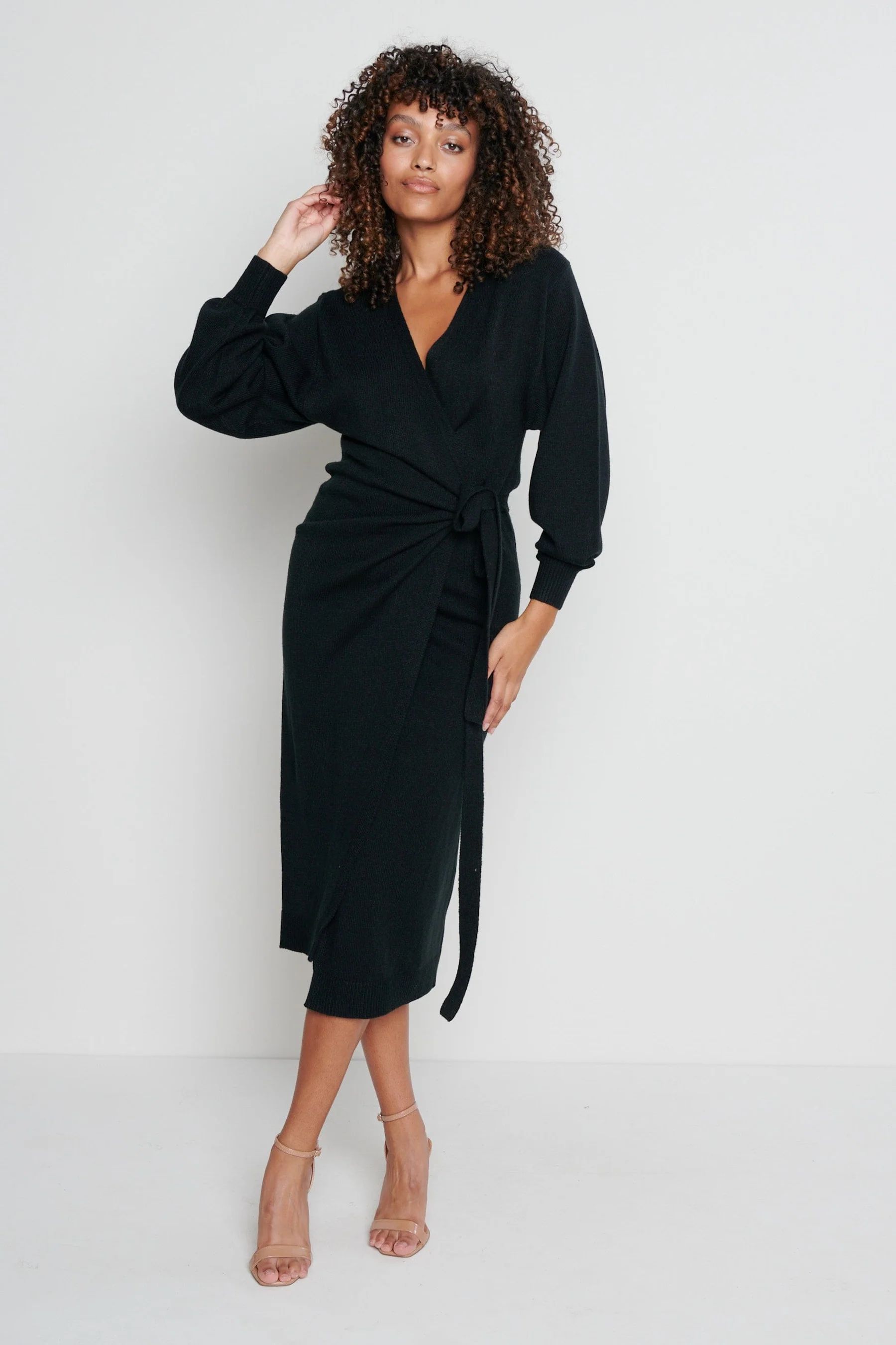 Beau Wrap Midi Dress - Black | Pretty Lavish (UK)