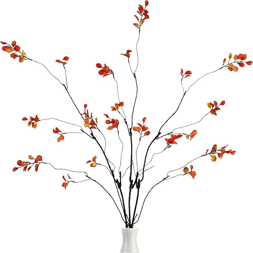 Krissing 3 Pcs Fall Greenery Stems, 37" Tall Fake Fall Stems Plants Artificial Fall Leaves Stems ... | Amazon (US)