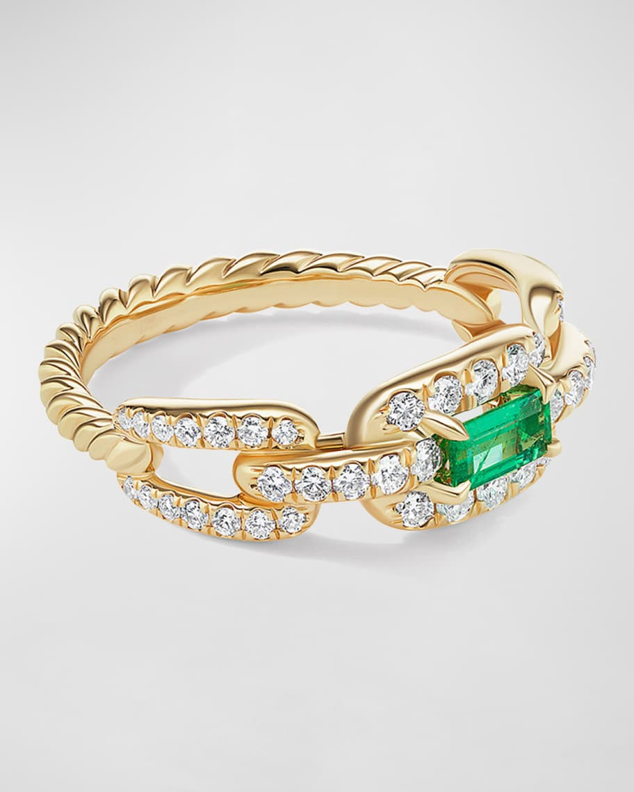 Stax Link Stone Ring in 18K Gold with Emerald and Diamonds, 7mm | Neiman Marcus