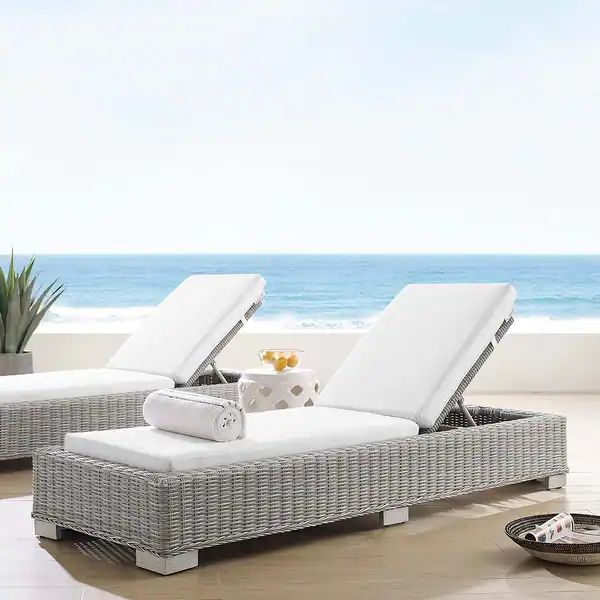 Conway Sunbrella Outdoor Patio Wicker Rattan Chaise Lounge - Light Gray White | Bed Bath & Beyond