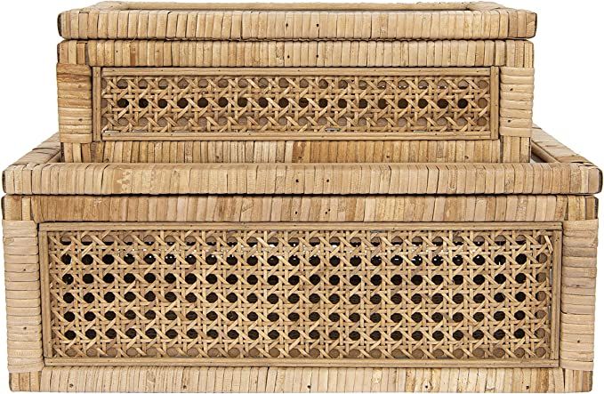 Cane and Rattan Display Boxes with Glass Lid, Set of 2 | Amazon (CA)