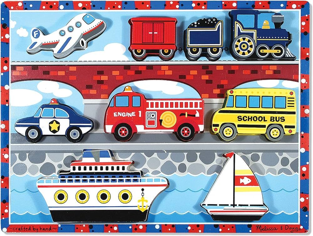 Melissa & Doug Vehicles Wooden Chunky Puzzle - Plane, Train, Cars, and Boats (9 pcs) | Amazon (US)