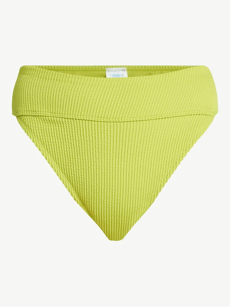 Time and Tru Women's and Women's Plus Size Crinkle High Rise High Leg Cheeky Bikini Bottoms, Size... | Walmart (US)