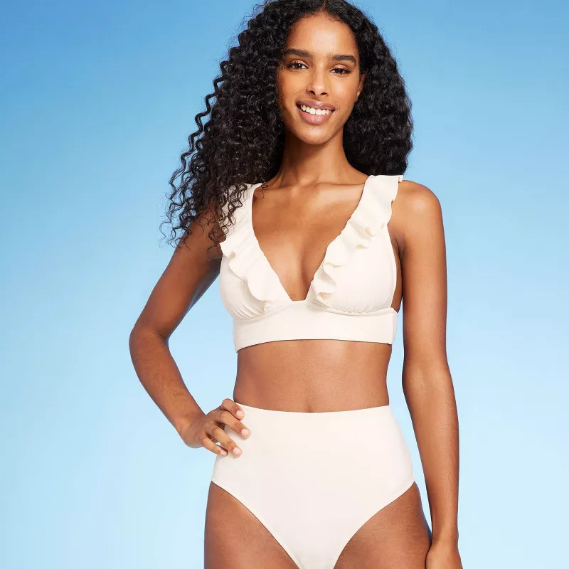 Women's Ruffled V-Neck Longline Triangle Bikini Top - Shade & Shore™ | Target