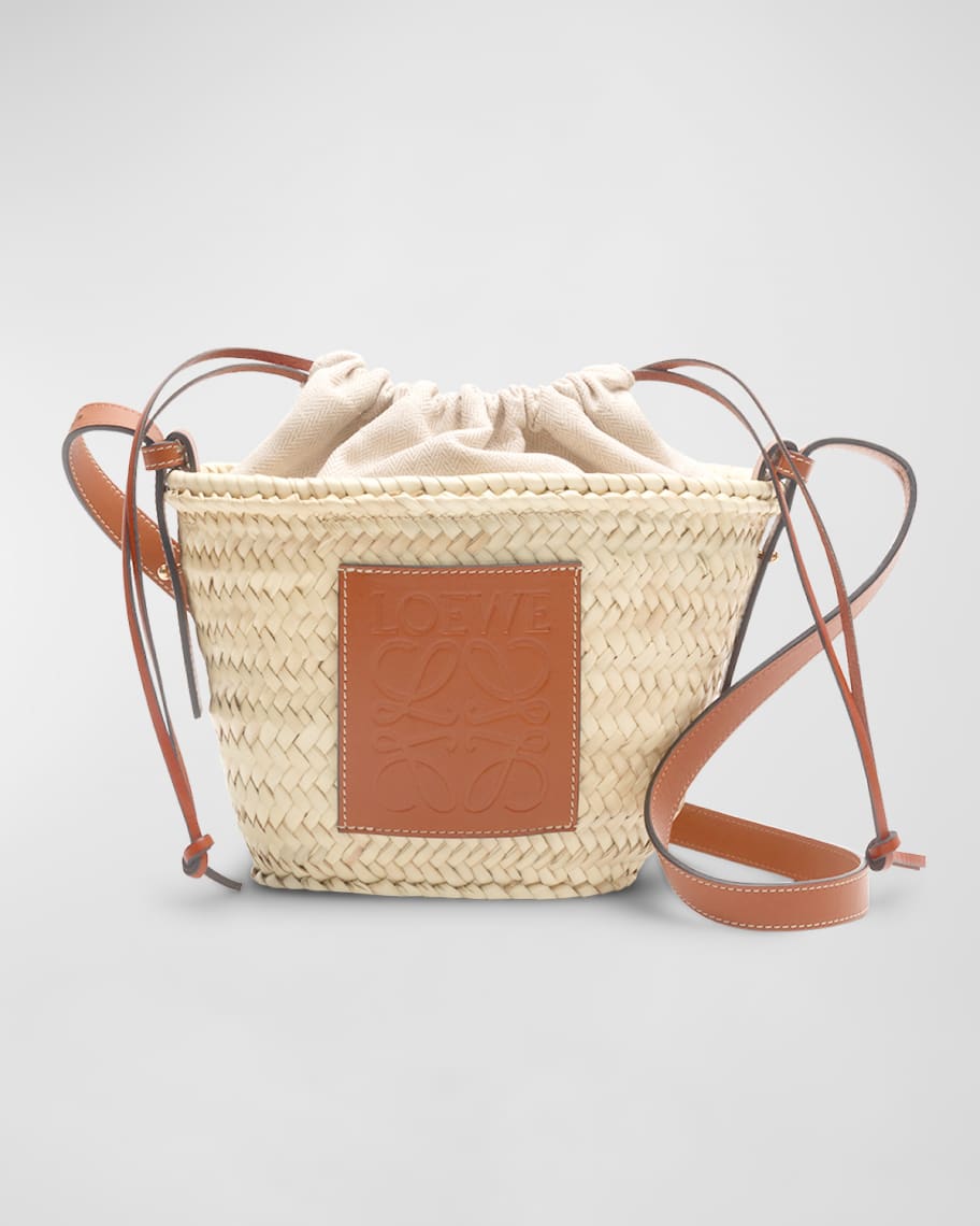 x Paula’s Ibiza Pochette Bag in Raffia with Drawstring Pouch and Leather Strap | Neiman Marcus