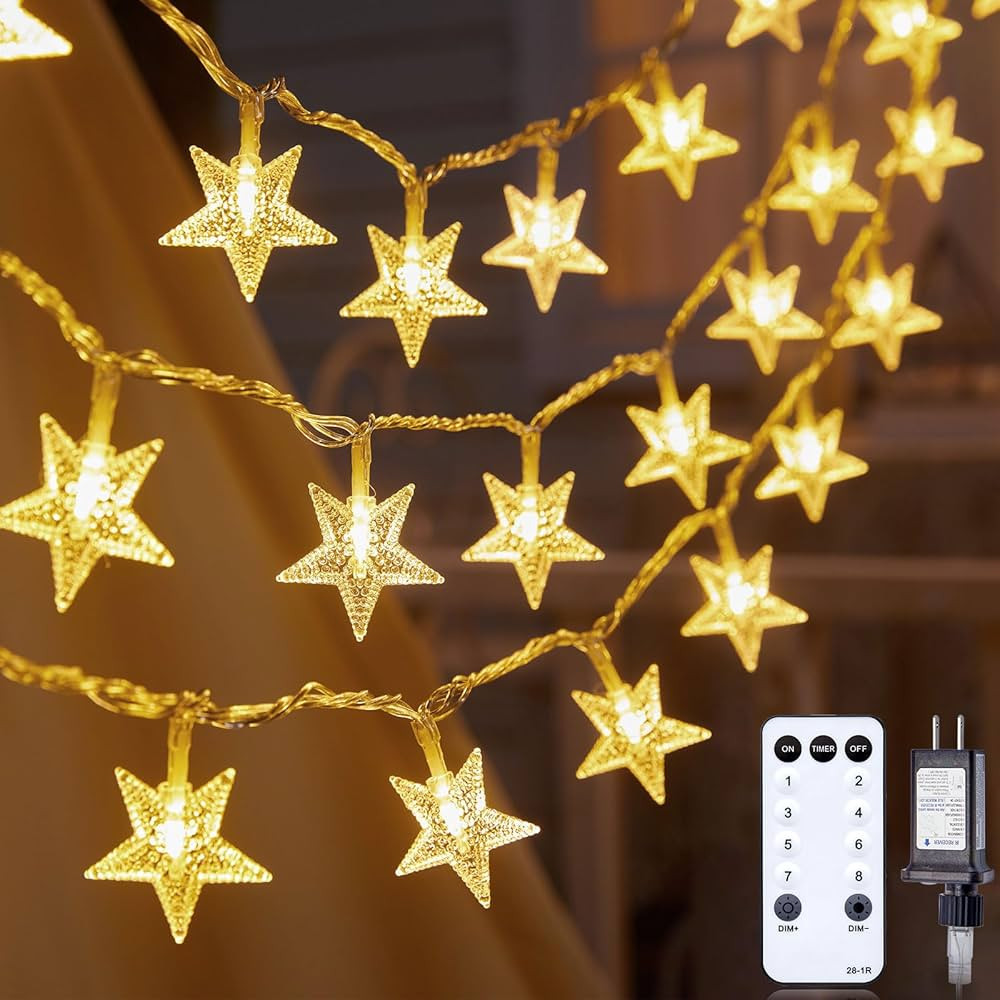 Star String Lights Plug in - 33 ft 100 LED Star Fairy String Lights with Remote and Timer, Waterp... | Amazon (US)