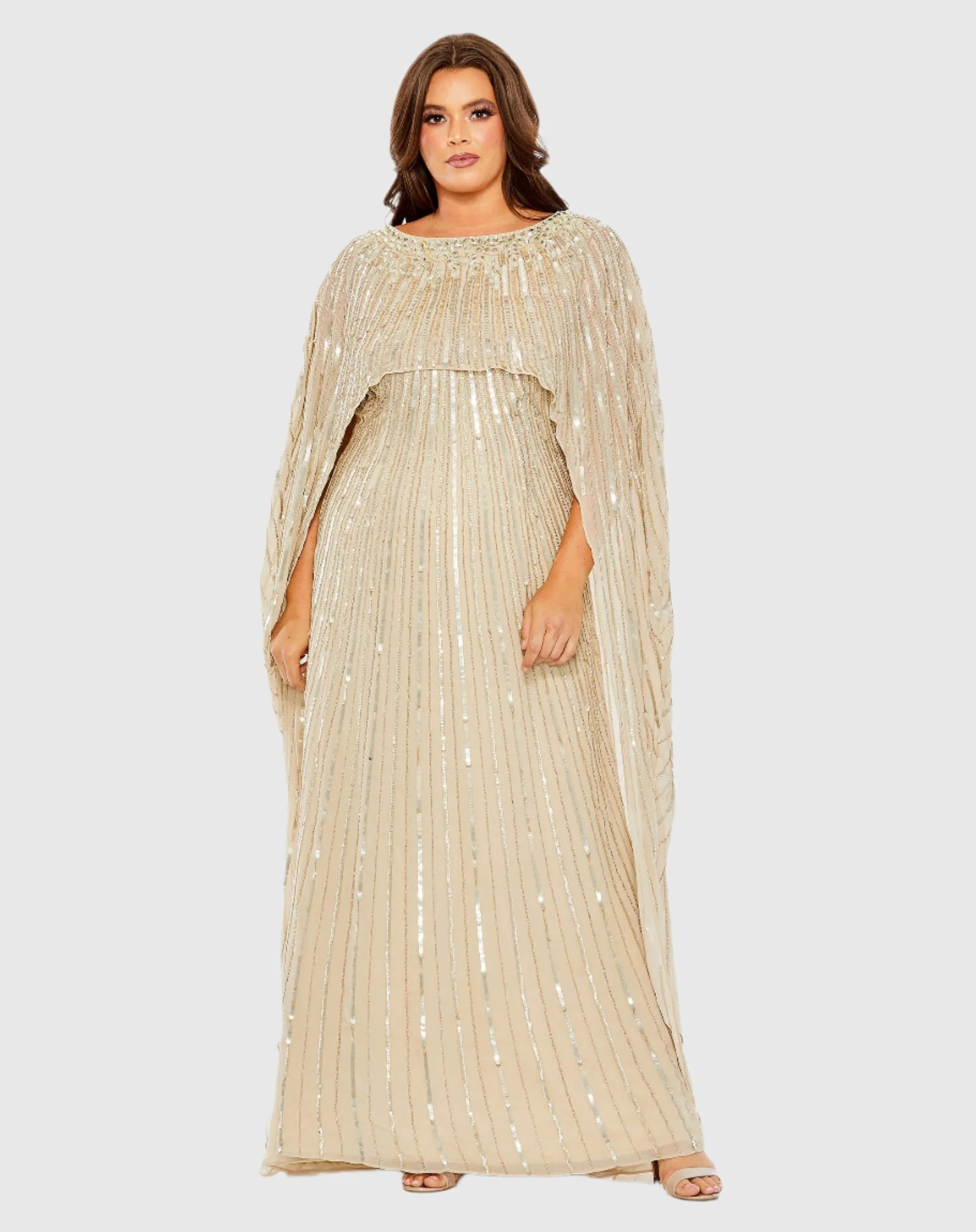 Embellished Column Cape Dress | Mac Duggal