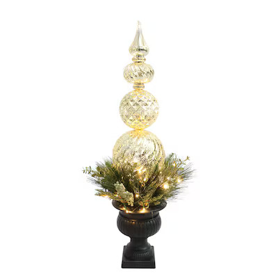 Holiday Living 3-ft Pine Pre-lit Slim Gold Artificial Christmas Tree with White LED Lights | Lowe's