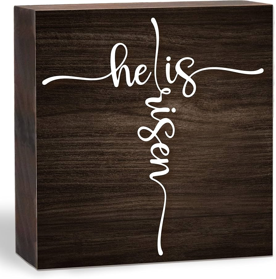 He is Risen Wooden Sign Easter Decorations Christian table Wooden Sign Decor Bedroom Farmhouse Ho... | Amazon (US)