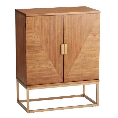 Caspian Vintage Acorn And Gold Metal Bar Cabinet | World Market