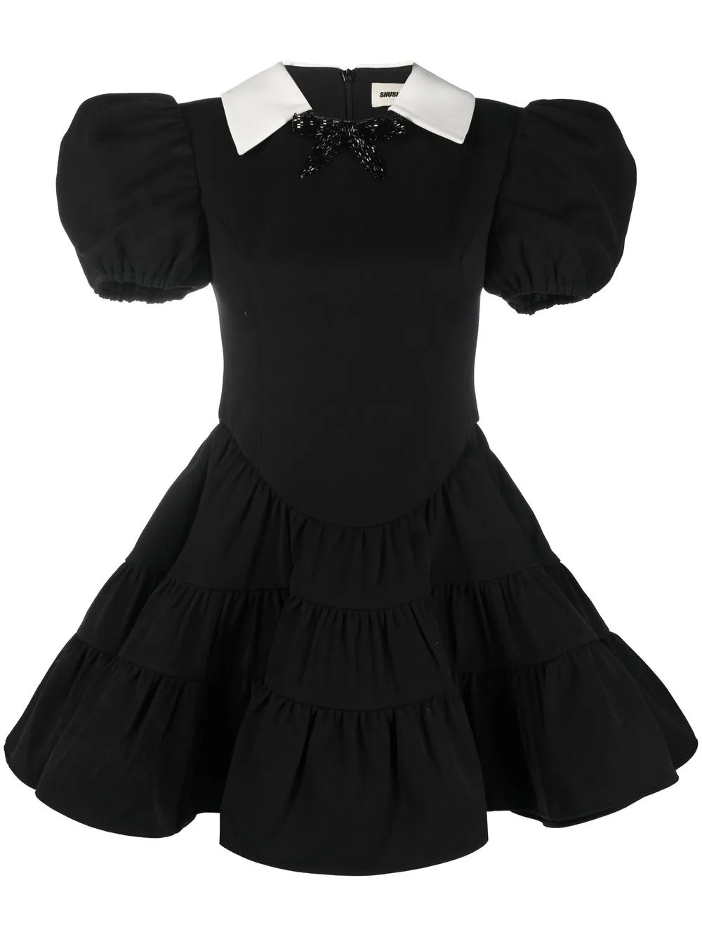 SHUSHU/TONG puff-sleeve Tiered Minidress | Black | FARFETCH | Farfetch Global