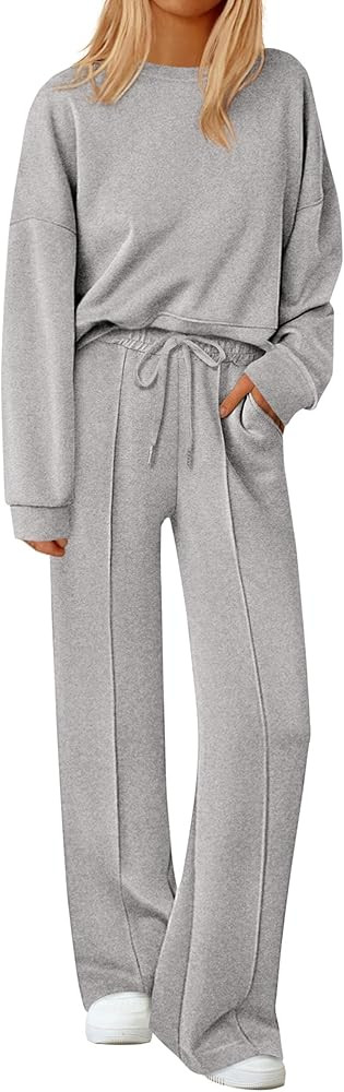 PRETTYGARDEN 2 Piece Sets For Women Fall Trendy Long Sleeve Sweatshirt Wide Leg Pants Loungewear ... | Amazon (US)