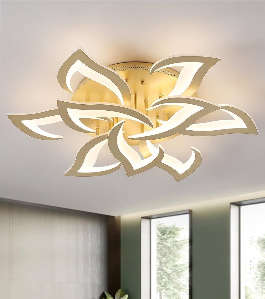 LED Ceiling Light Gold Dimmable Close to Ceiling Lamp with Remote Control for Living Room,Bedroom... | Amazon (US)