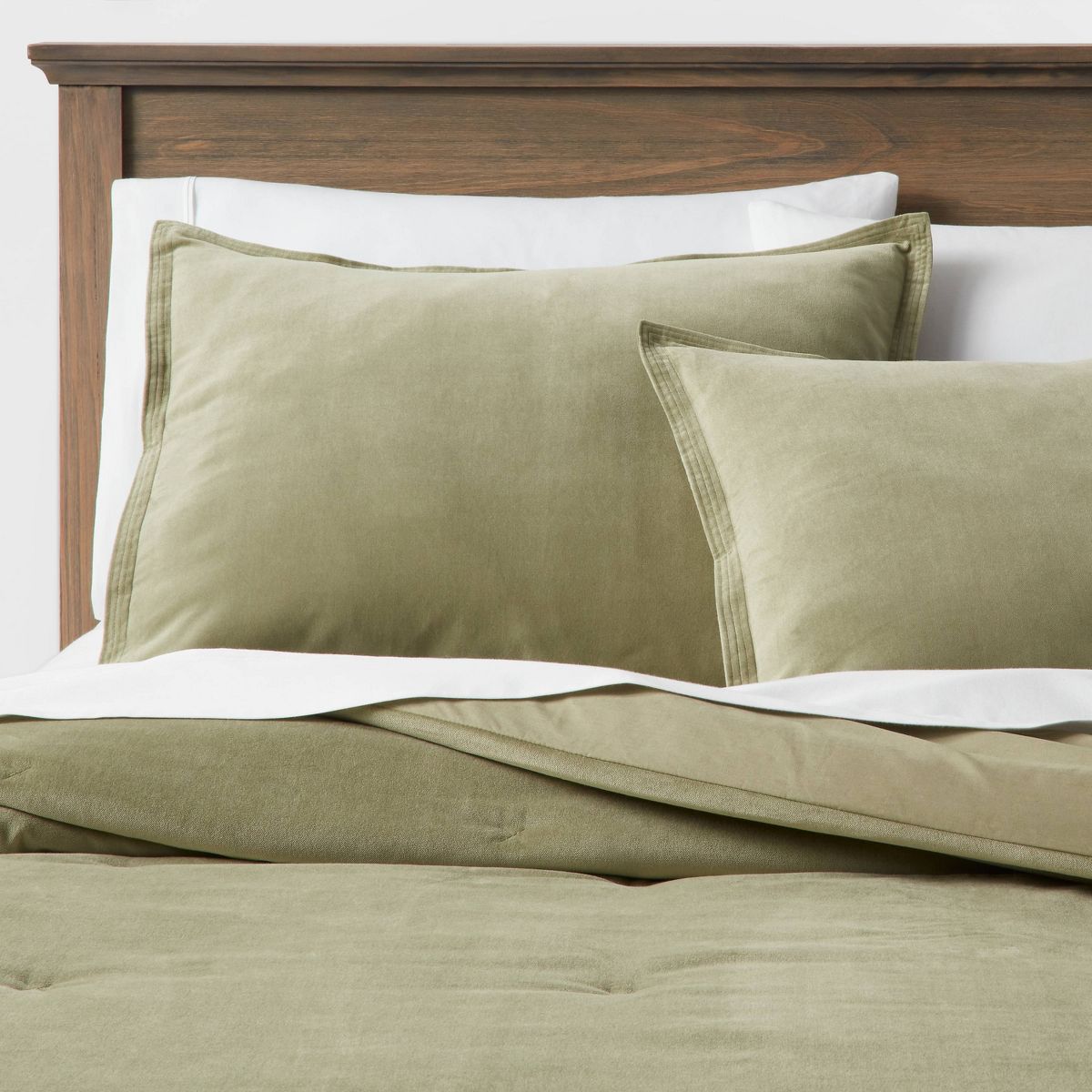 King Cotton Velvet Comforter and Sham Set Green - Threshold™ | Target