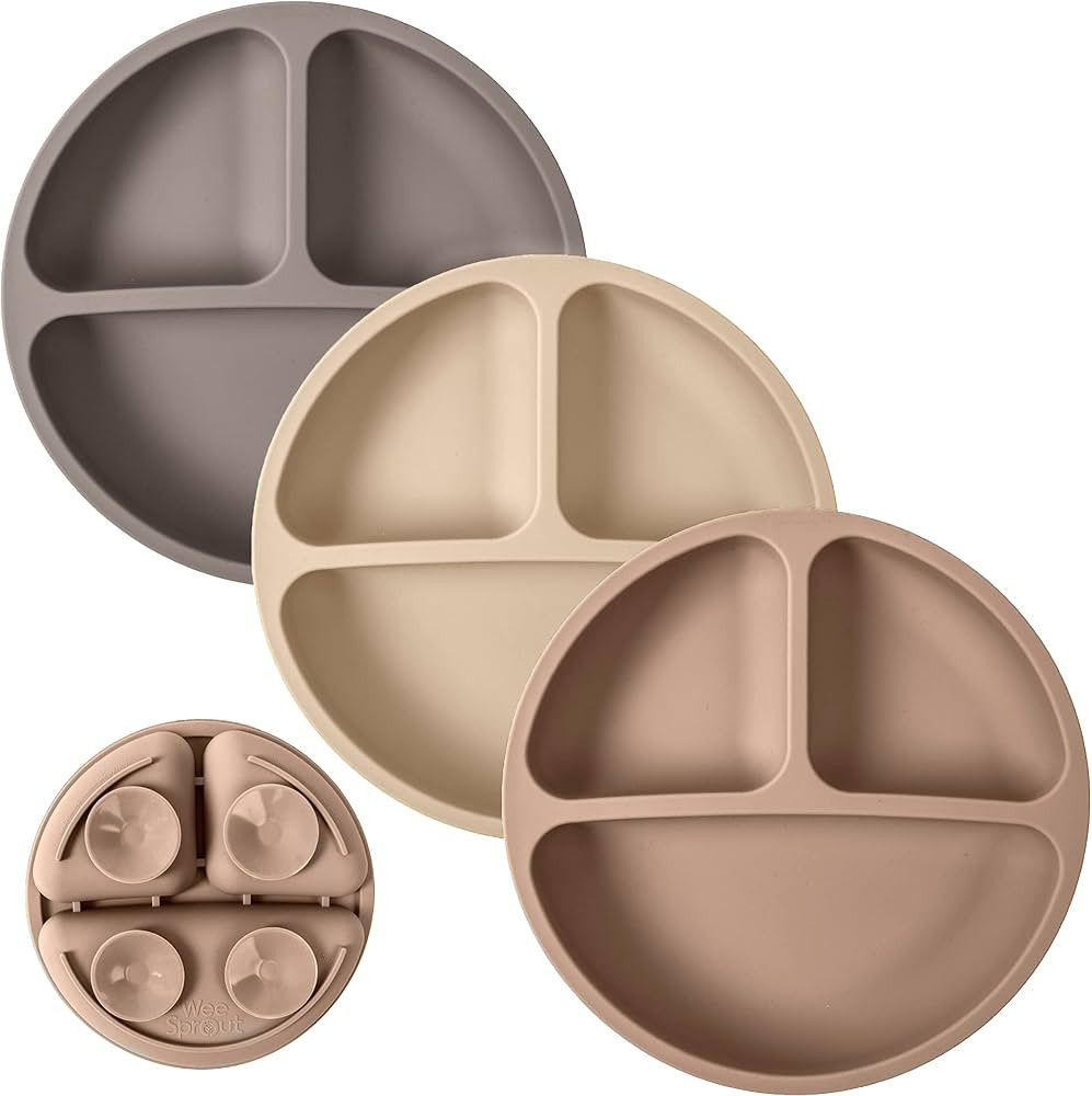 WeeSprout Suction Plates for Babies & Toddlers - 100% Silicone, Plates Stay Put with Suction Feature, Divided Design for Picky Eaters, Microwave & Dishwasher Friendly, 3 Pack | Amazon (US)