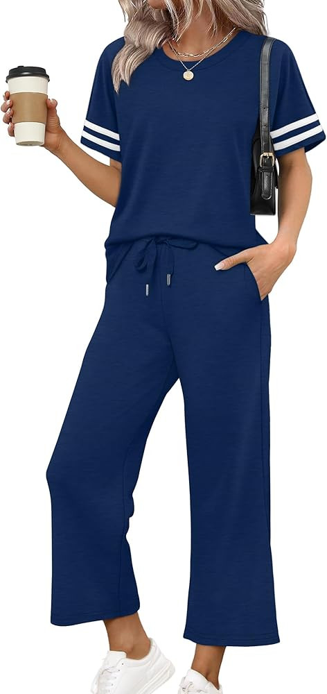 WIHOLL Two Piece Sets for Women Summer Outfits Lounge Sets Short Sleeve Tops Wide Leg Pants Vacat... | Amazon (US)