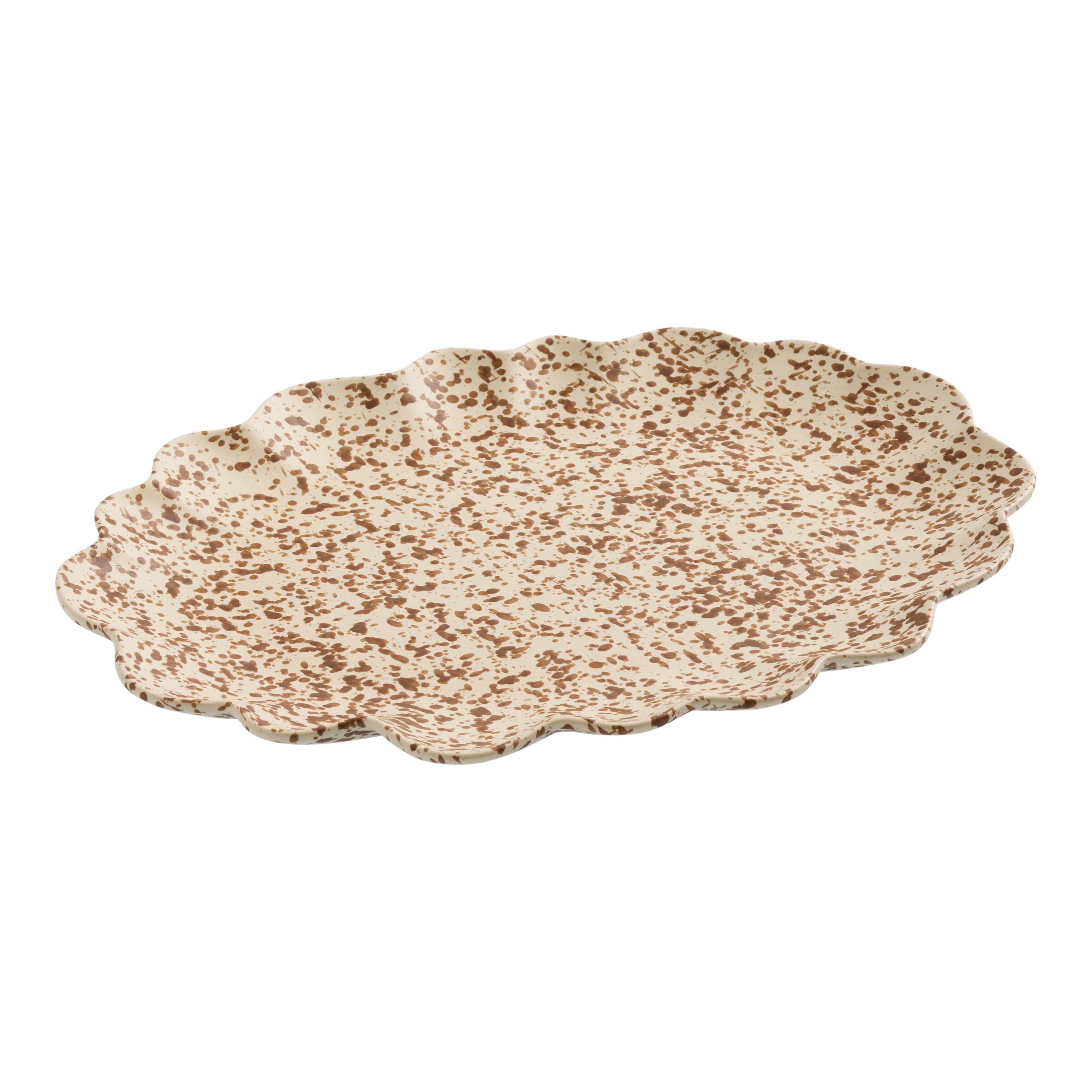Ivory and Brown Splatter Scallop Hand Painted Serving Platter | World Market