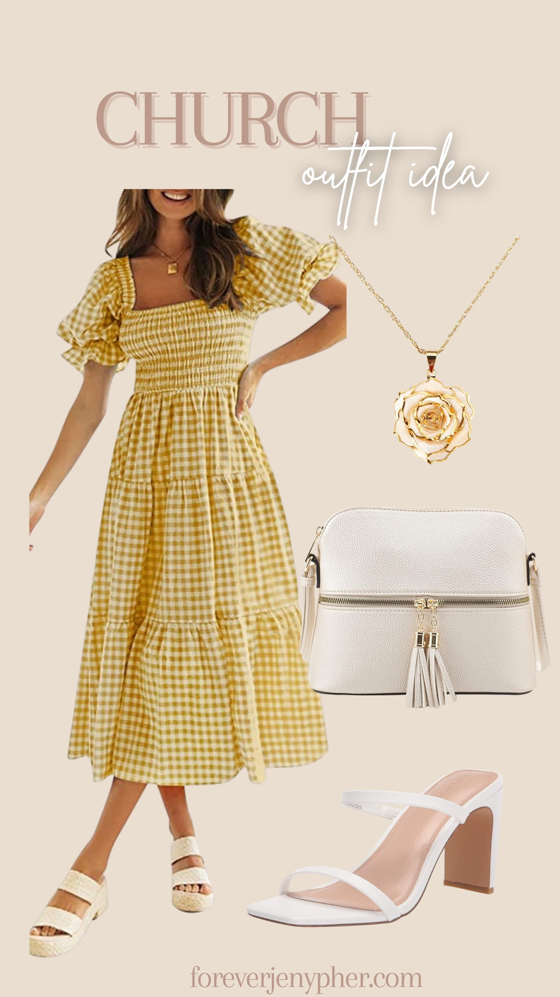 Church outfit idea!

Gingham dress, spring dress, crossbody purse, gold necklace, white heels 

#LTKfit #LTKstyletip #LTKSeasonal