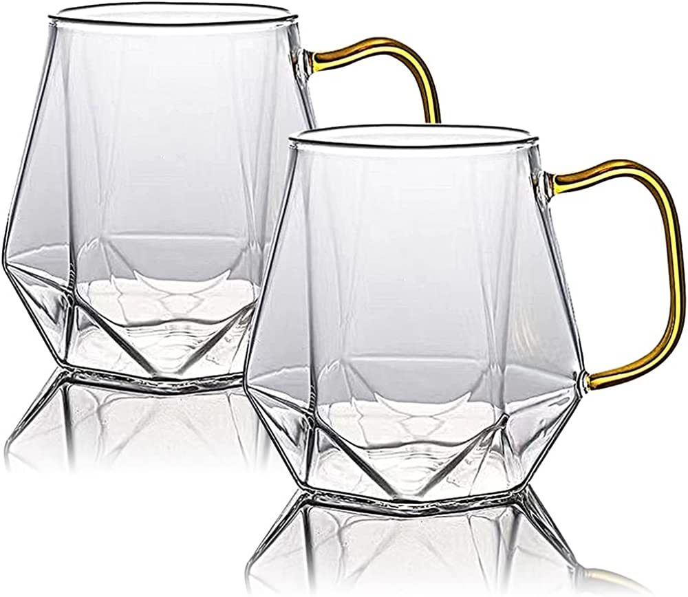 AEFPOYMXU Glass Coffee Cups set with Handle, Crystal Clear coffee Mugs for Hot Espresso Liquor 2-... | Amazon (US)