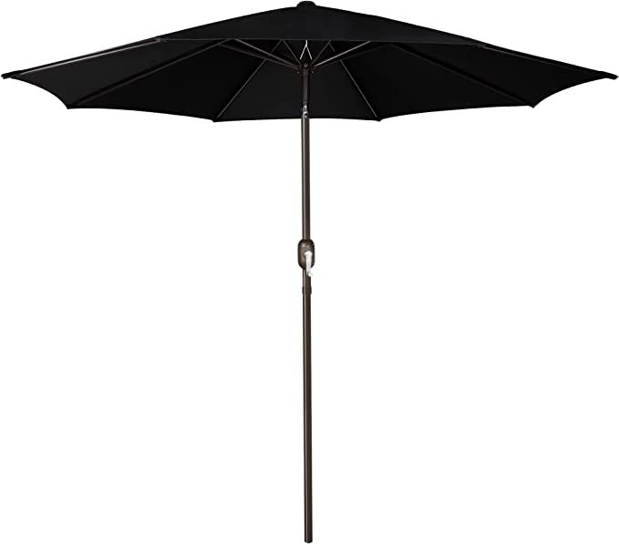Blissun 9' Outdoor Patio Umbrella, Market Striped Umbrella with Push Button Tilt and Crank, Black | Amazon (US)