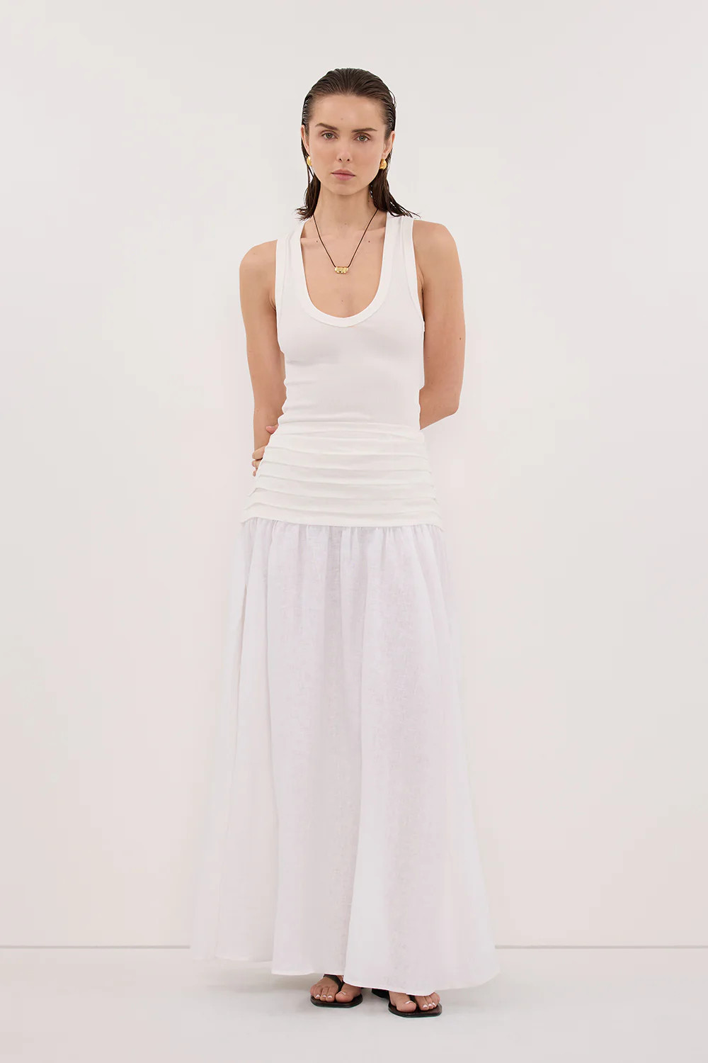 HALLIE WHITE LINEN MIDI SKIRT | DISSH