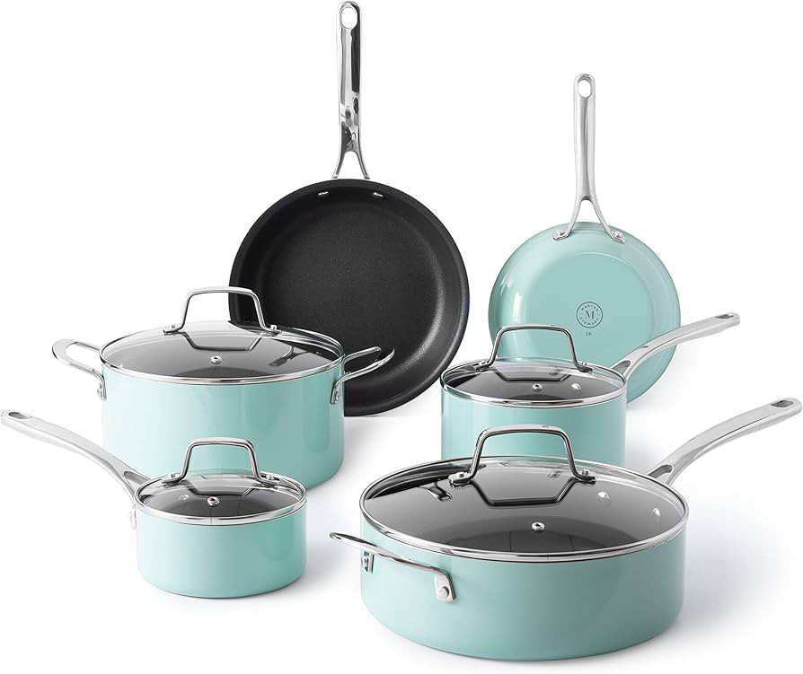 Martha Stewart Lockton Premium Nonstick 10 Piece Enamel Heavy Gauge Aluminum Pots and Pans Cookwa... | Amazon (US)