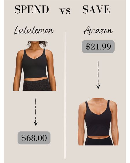 Spend vs. Save - Lululemon Align tanks on Amazon! Comes in many color options too! 


Activewear, Lululemon Align tank top dupe, Amazon finds, gym outfit, yoga outfit, Pilates outfit, longline sports bra, crop top 

#LTKunder100 #LTKstyletip #LTKFind