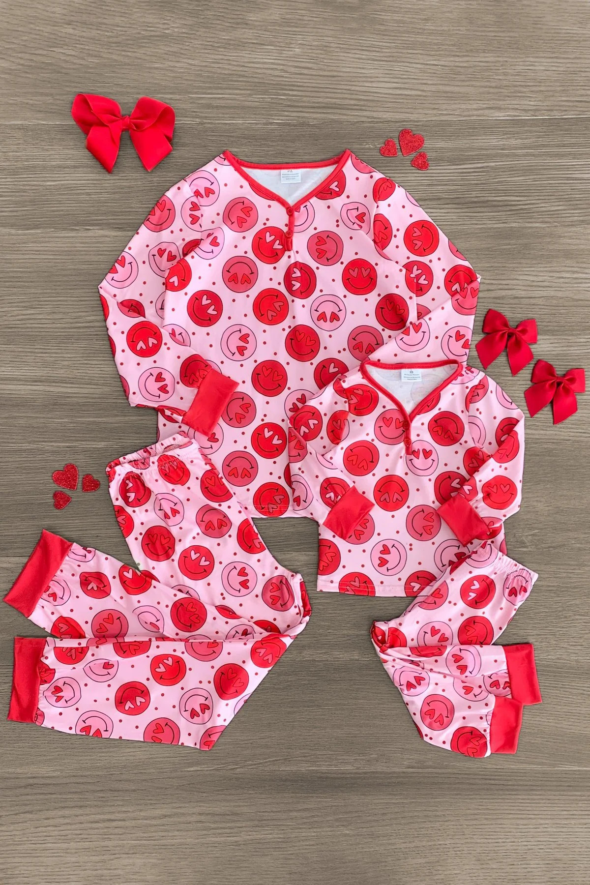 Mom & Me - Pink & Red Smiley Heart Pajamas | Sparkle In Pink