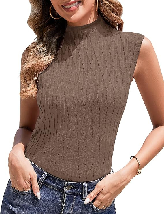 Totatuit Sleeveless Turtleneck Tops for Women Mock Turtle Neck Sweater Vest Casual Knit Pullover ... | Amazon (US)