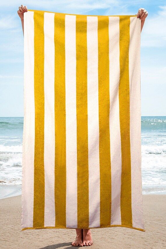 Cabana Stripe Beach Towel, Pool Towels (40 x 70 Inch, Pink & Yellow), Combed Cotton Bath Towel, T... | Etsy (US)