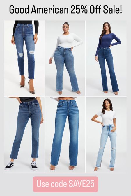 Good American denim sale 25% off with code SAVE25. Straight, high rise, distressed, bootcut jeans  

#LTKsalealert #LTKunder100 #LTKcurves