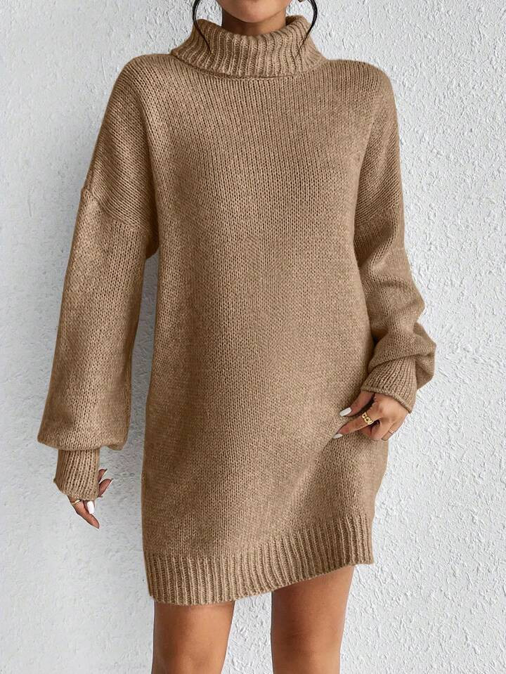 Turtleneck Drop Shoulder Sweater Dress Without Belt | SHEIN