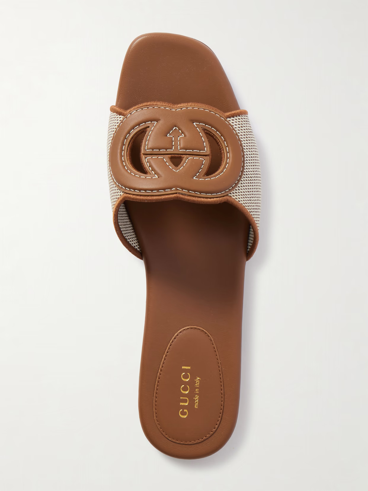 Gucci - Canvas-trimmed Leather Slides - Brown | NET-A-PORTER (US)