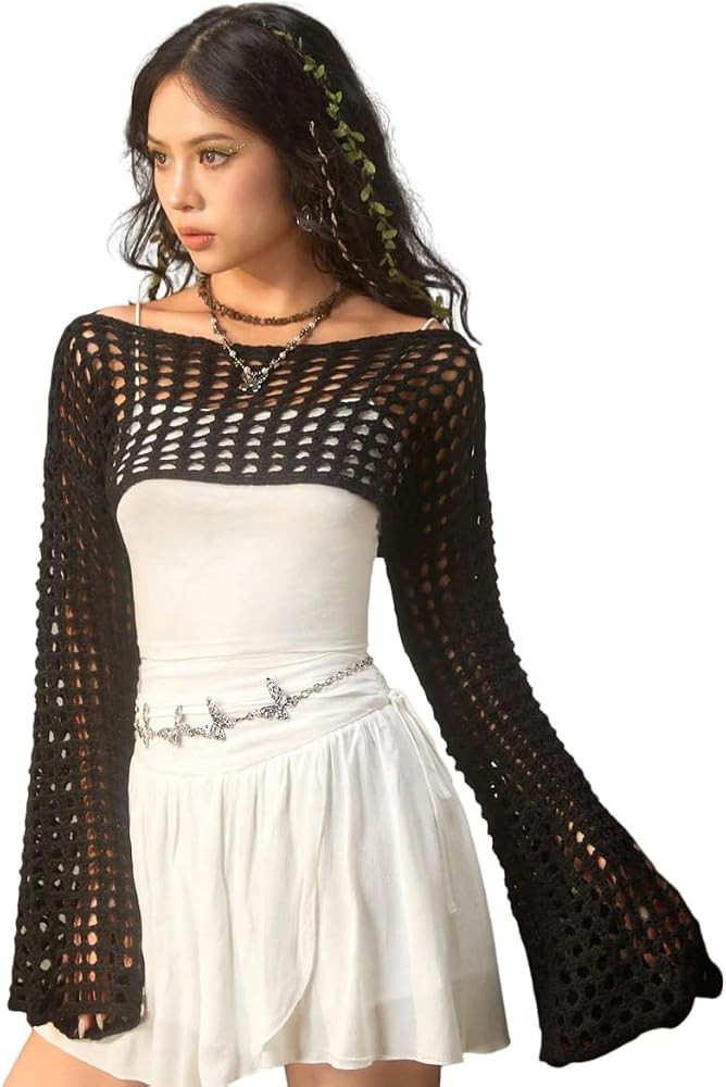Y2k Long Bell Sleeve Crop Sweater | Amazon (US)