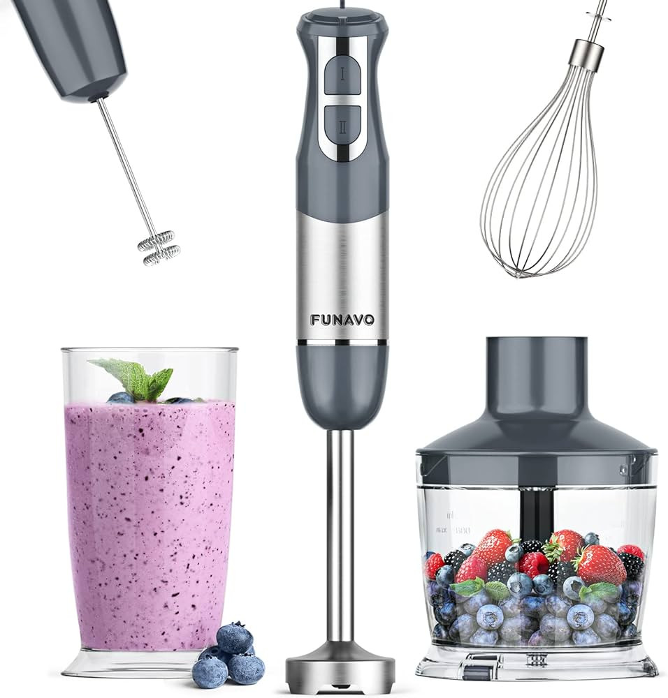 FUNAVO.vo Immersion Blender, 800W 5-in-1 Hand Blender 12 Speed 304 Stainless Steel Stick Blender ... | Amazon (US)
