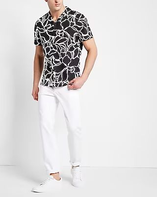 Slim Floral Linen Short Sleeve Shirt | Express