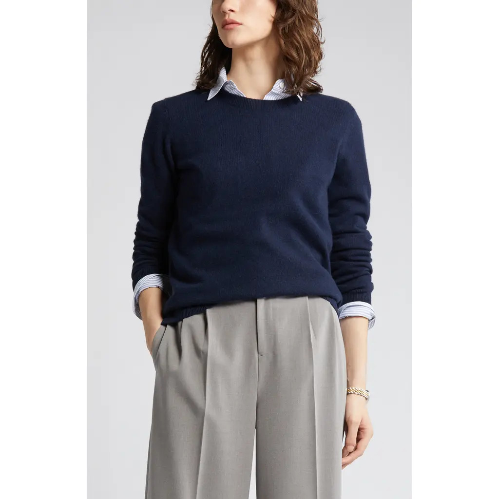 Nordstrom Cashmere Crewneck Sweater in Navy Night at Nordstrom, Size Small | Nordstrom