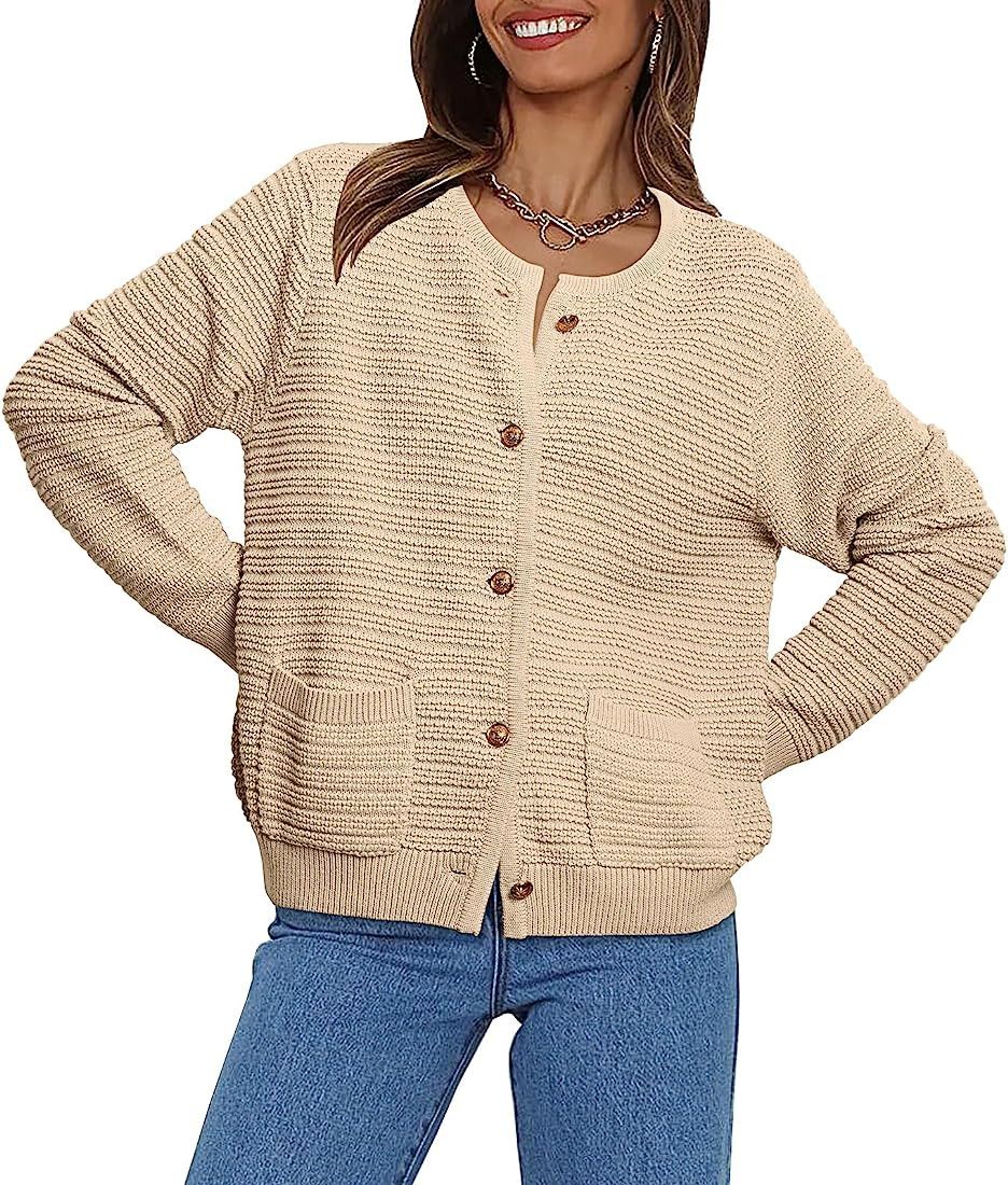 LILLUSORY Women's Cardigan Sweaters 2023 Fall Open Front Long Sleeve Button Down Knit Cardigans O... | Amazon (US)