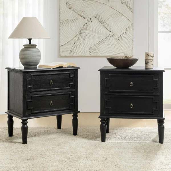 Timar 2 - Drawer Solid Wood Nightstand with Built-In Outlets and USB (Set Of 2) | Wayfair North America
