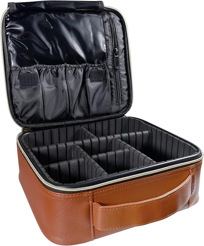 Professional Leather Cosmetic Makeup Travel Case Large Storage with Flexibility Adjustable Divide... | Amazon (US)