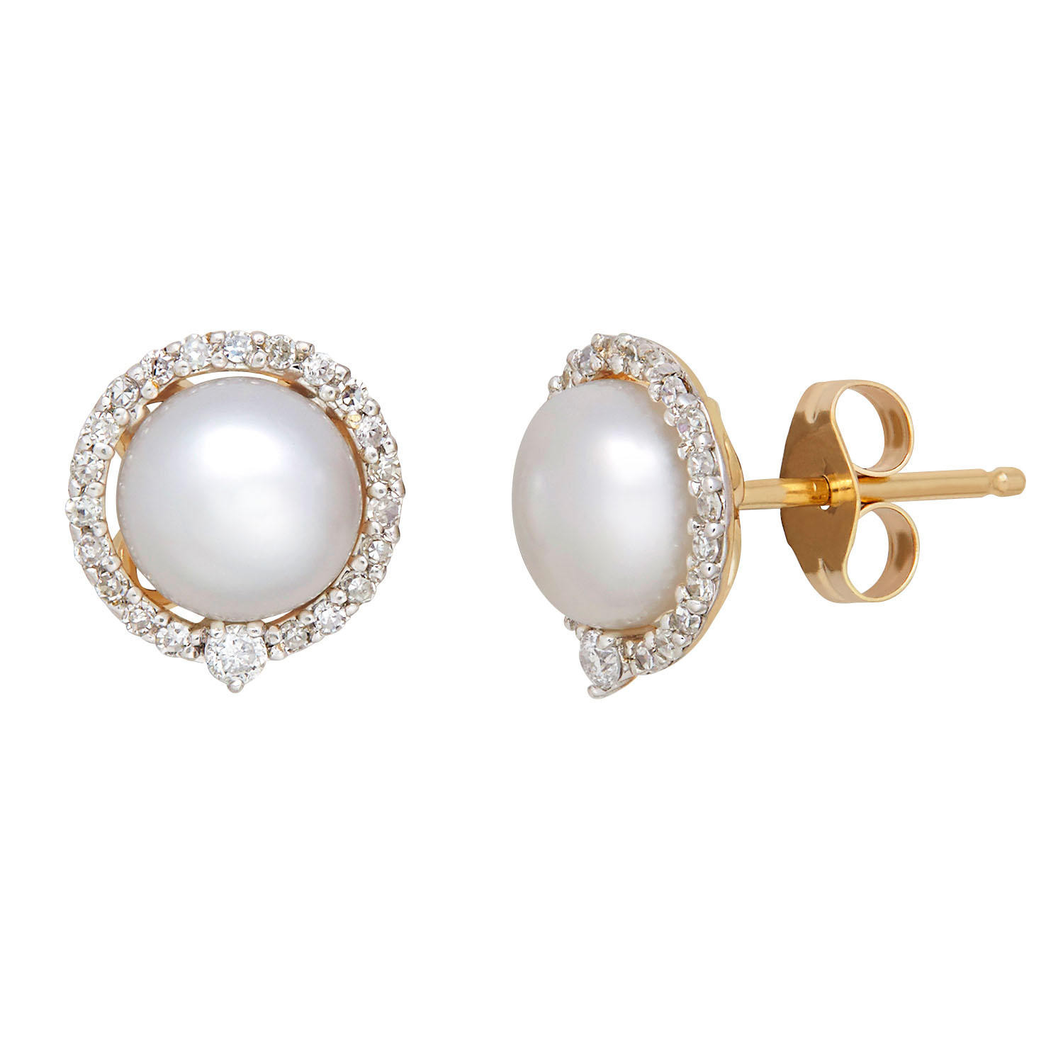 Freshwater Cultured Pearl Earrings with Diamond Accents in 14k Yellow Gold | Sam's Club