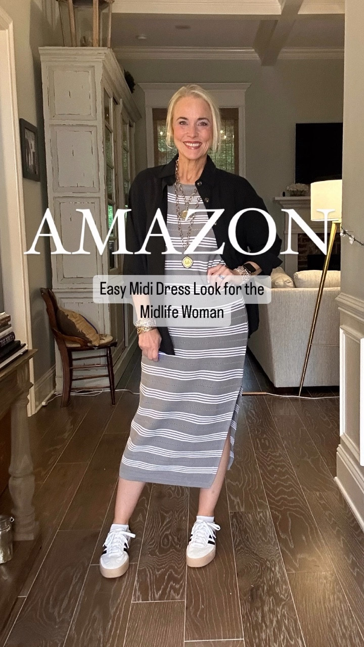 This was actually yesterday’s OOTD, but I didn’t want to post it until I had a good discount code for y’all!  

I sized up one to a large because I’m not a fan of the super body con look on me. The dress is a great one to have in your closet this spring and summer to dress up for dinner, wear shopping all day, or over your swimsuit as a cover up. Comes in S-XXL. Super stretchy. 8 color options! All stripes! Which color is your favorite??


#LTKfindsunder50 #LTKover40 #LTKsalealert