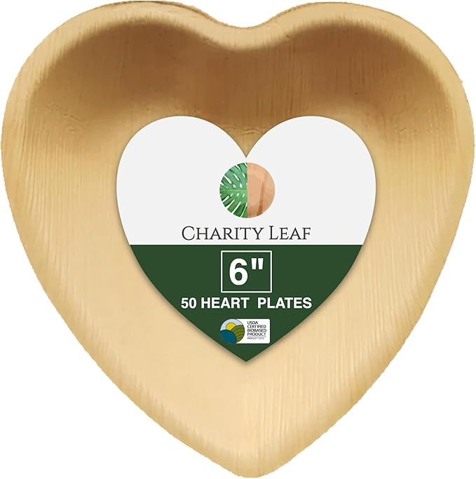 Charity Leaf Disposable Palm Leaf 6" Heart Plates (50 pieces) Bamboo Like Serving Platters, Dispo... | Amazon (US)